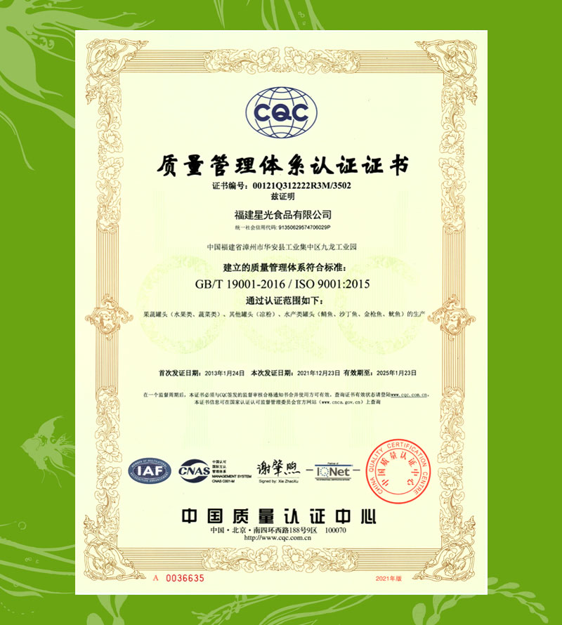 质量管理体系认证证书